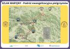 Mapa geograficzna z zaznaczonymi szlakami po stronie polskiej i słowackiej na trasie Szlaku Maryjnego. Każda odcinek zwiera informacje nt. długości i stopnia trudności.