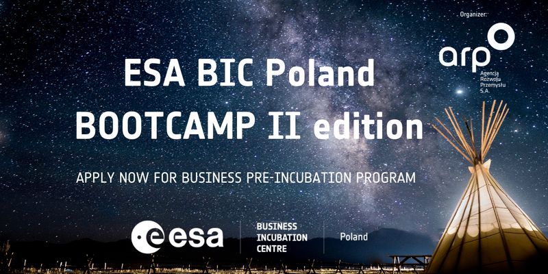 na tle rozgwieżdżonego nieba napis z nazwą projektu ESA BIC Poland