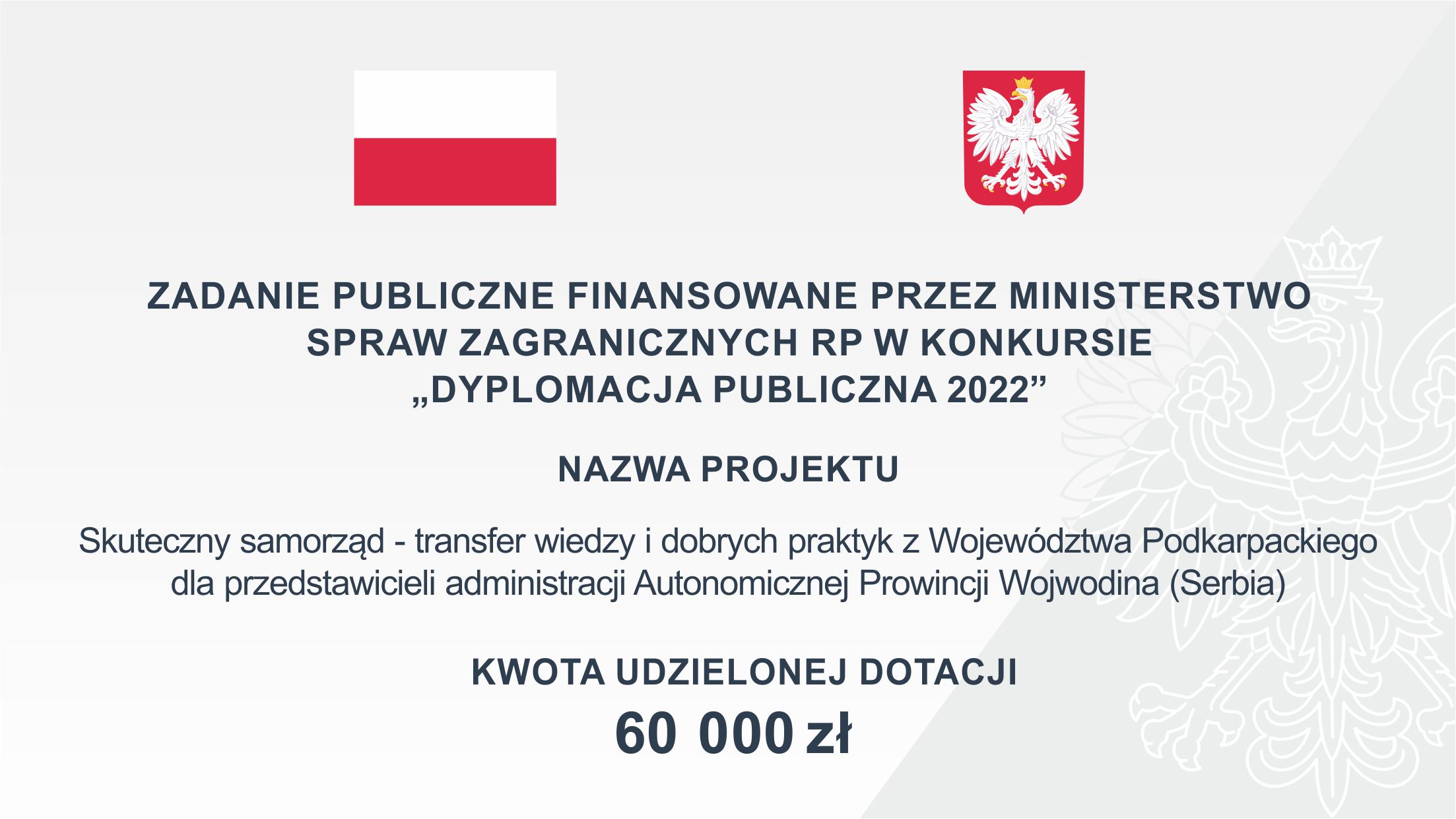Plakat przedstawiający zadanie publiczne "Dyplomacja publiczna 2022" o wartości 60 mln złotych