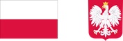 Logotyp: flaga Polski i godło Polski wizerunek orła białego ze złotą koroną na głowie zwróconej w prawo, z rozwiniętymi skrzydłami, z dziobem i szponami złotymi, umieszczony w czerwonym polu tarczy